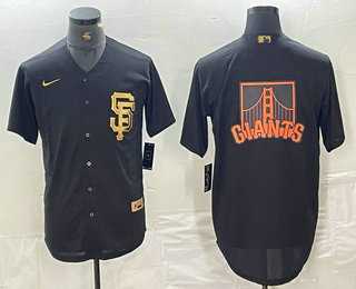 Men%27s San Francisco Giants Team Big Logo Black Gold Cool Base Stitched Baseball Jersey